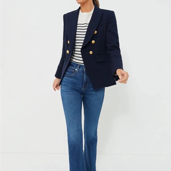 $695 Veronica Beard Miller Dickey Jacket Blazer Navy gold Double Breasted Sz 4 - Picture 2 of 16